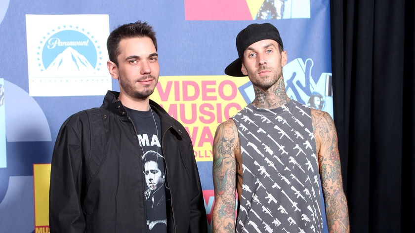 Dead: DJ AM (L) with former Blink 182 drummer Travis Barker.