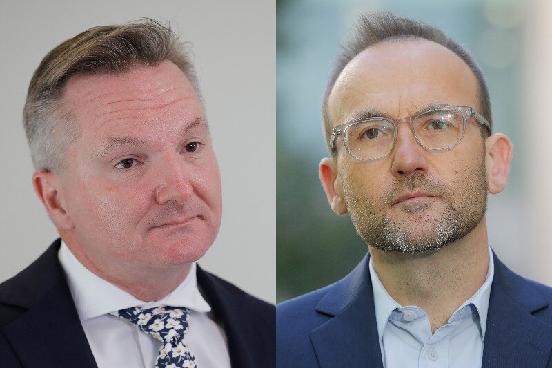 A composite image of Chris Bowen on the left and Adam Bandt on the right