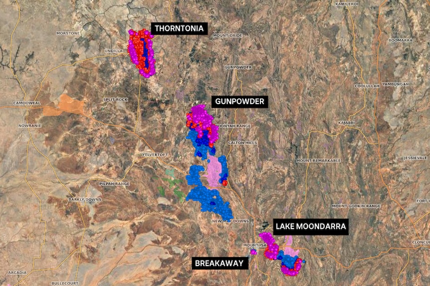 A map of fires in outback Queensland