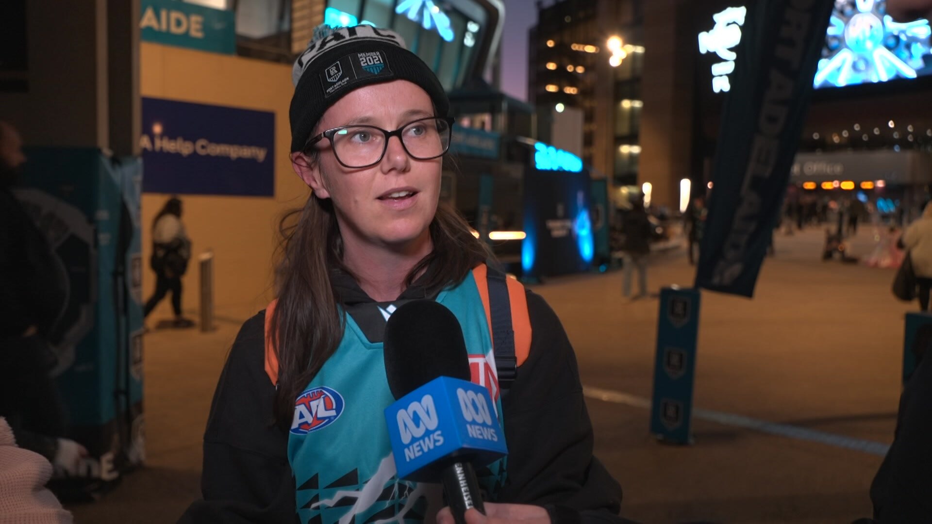 A football fan outside Adelaide Oval.