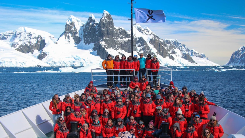 Female scientists on board the Homeward Bound ship on the Southern Ocean