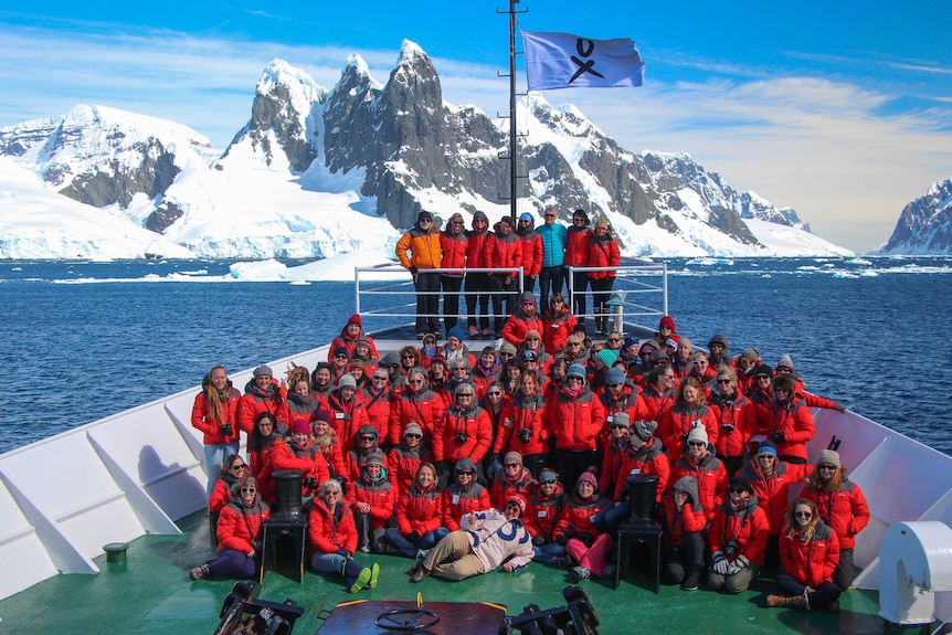 Female scientists on board the Homeward Bound ship on the Southern Ocean