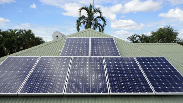 Solar panels in a roof in the tropics