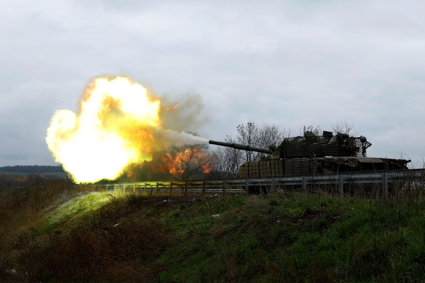 A huge fireball coming from a tank 