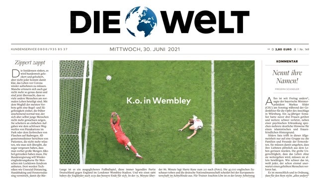 Image of the front page of a German newspaper with headline ' Knockout in Germany'.