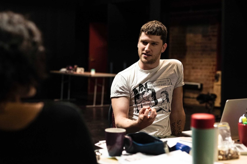 Griffin artistic director Declan Greene speaking to an actor at the malthouse