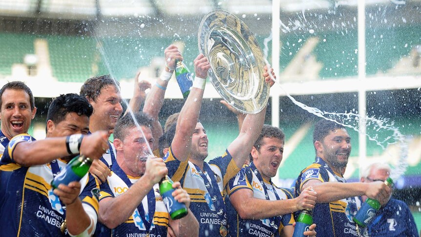 The Brumbies celebrate their World Club 7s victory in London.