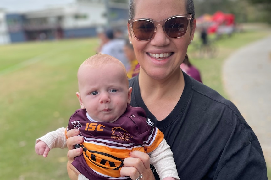 Baby Hayden dressed in Broncos merch