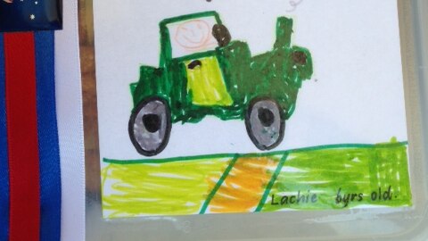 A drawing by Lachie, 6, accompanying a box of homemade Anzac biscuits sent in to Baked Relief