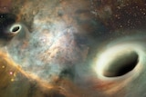 Artist's conception shows two supermassive black holes, similar to those observed by researchers