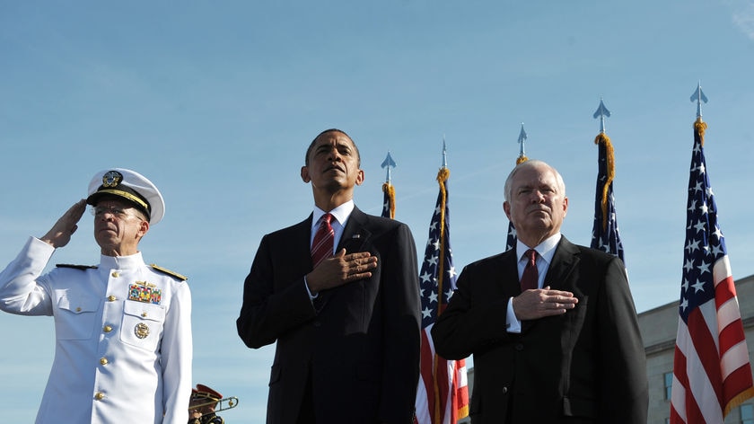 Obama stands during the national anthem on 9/11