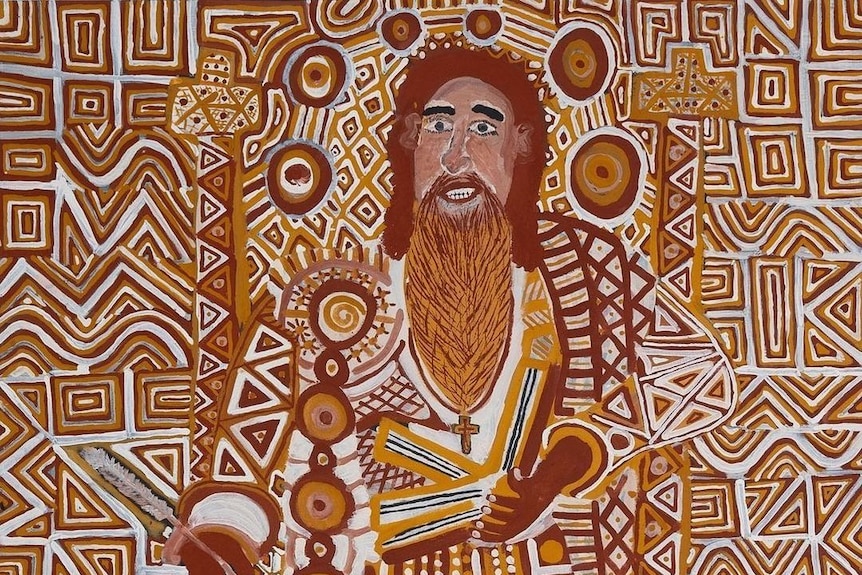 Johnathon Bush's "Saint Matthew", maide in 2023 with locally sourced earth pigments and ochres.
