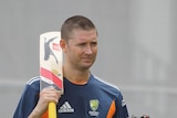 Batting tips: Michael Clarke worked on his technique in the nets under the tutelage of Ricky Ponting.