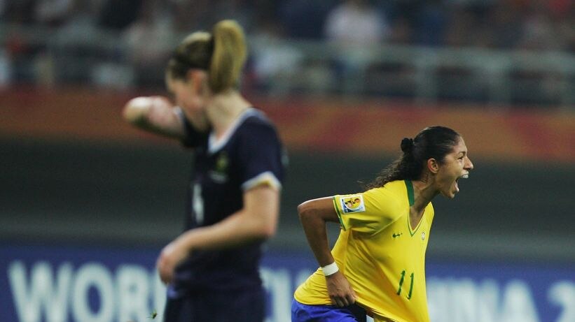 Cristiane of Brazil celebrates after she scored against Australia