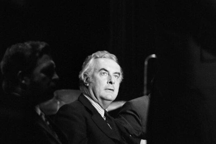 Gough Whitlam listens to a speech, 1973