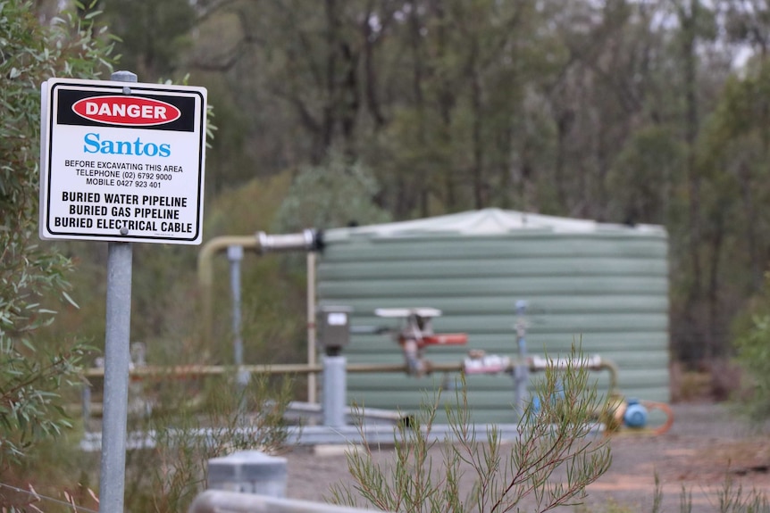 A Danger sign at the Santos Narrabri gas project site.