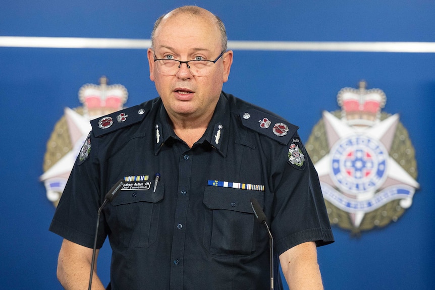 Victoria Police Chief Commissioner Graham Ashton speaks to the media during a press conference.