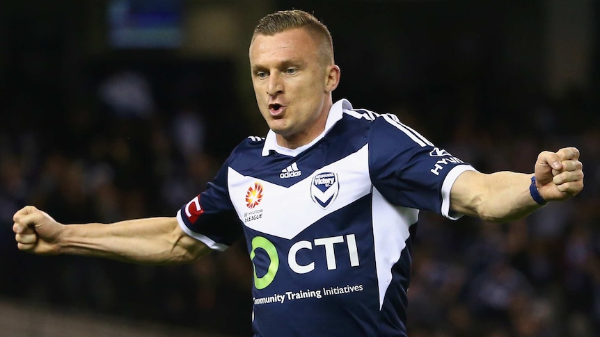 Besart Berisha celebrates his goal against Melbourne City