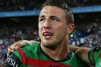 Sam Burgess wearing his Rabbitohs jersey.