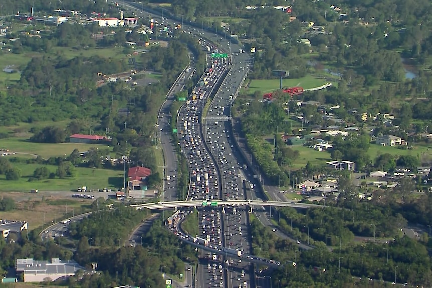 A traffic jam seen from the air.