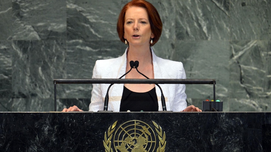 Prime Minister Julia Gillard speaks at the United Nations General Assembly in New York City.