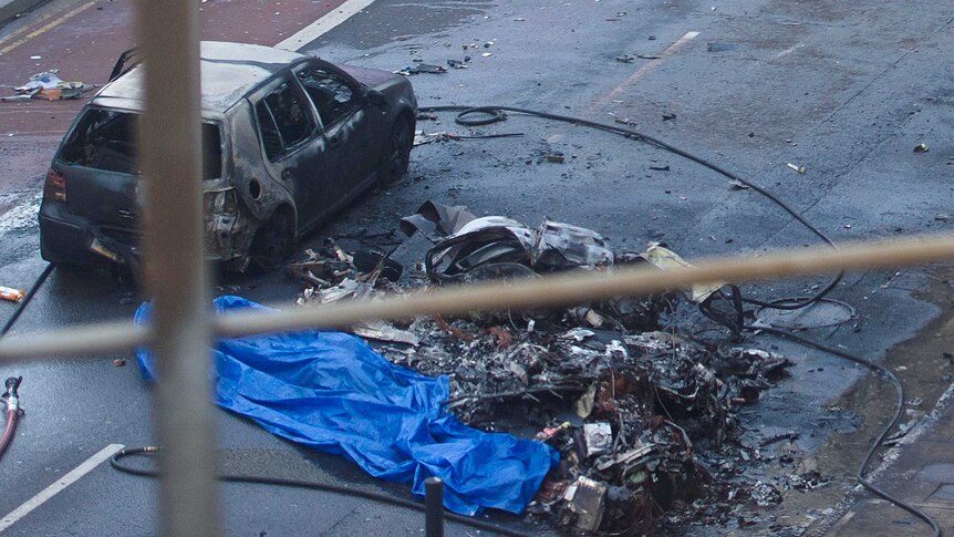 Wreckage of helicopter after London crash