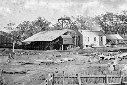 A balck and white image of an old coal mine 