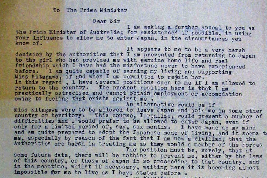 A type-written letter to Prime Minister Ben Chifley.