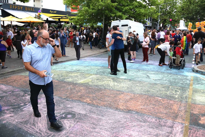 Rainbow coloured street.