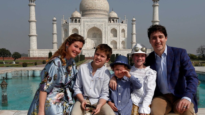 Trudeau family at the Taj Mahal