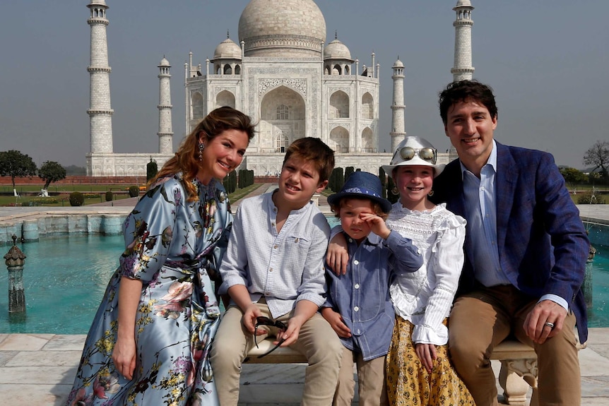 Trudeau family at the Taj Mahal