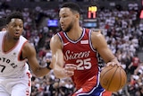 Ben Simmons playing against the Toronto Raptors