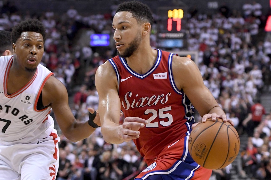 Ben Simmons playing against the Toronto Raptors