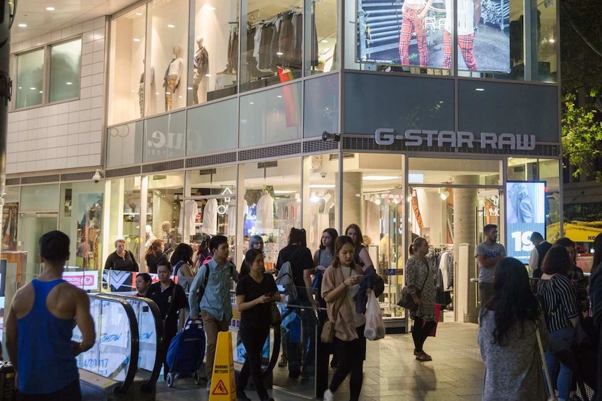 Shoppers outside the G-Star Raw store at World Square, Sydney, in 2017.