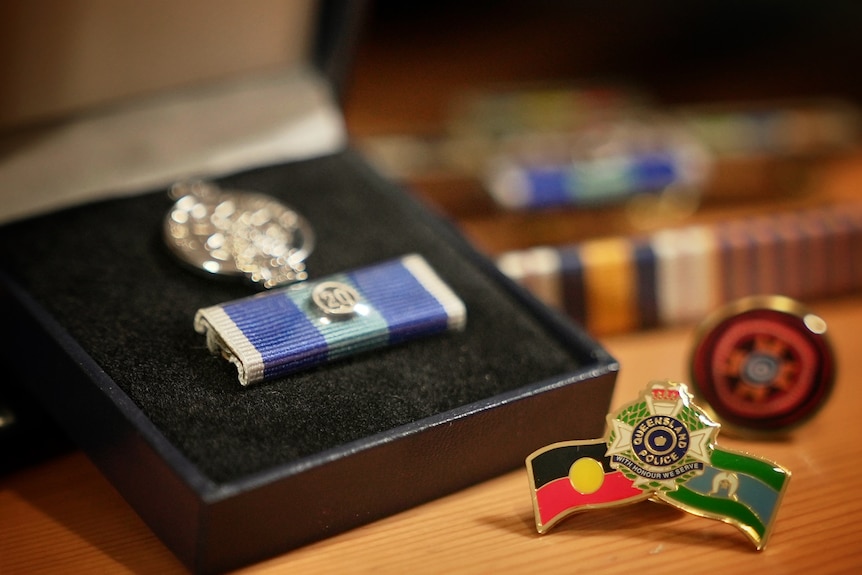 Police medals placed on table