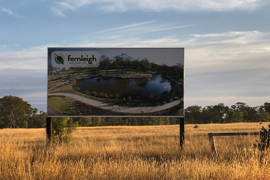 A sign saying Fernleigh development at Westbrook