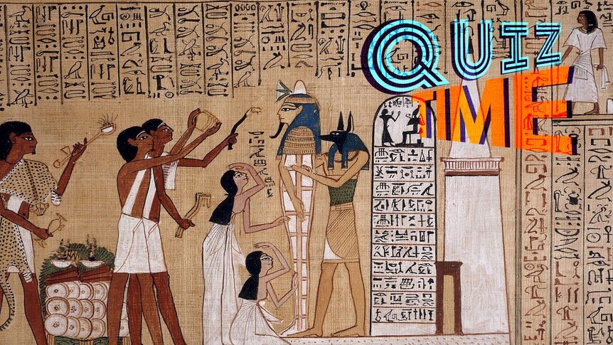 Egyptian hieroglyphics depicting an mouth opening ceremony on a mummy. 