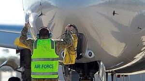 No.2 Squadron personnel prepare the E-7A Wedgetail aircraft at RAAF Base Williamtown, nearNewcastle for operational deployment.