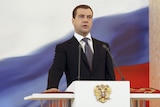 Russian President Dmitry Medvedev takes the Russian presidential oath