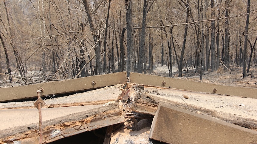 The bridge into Wytaliba, pictured on November 13, 2019, was destroyed during bushfires.