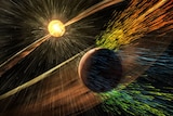 Artist's impresion of Mars being hit by a solar storm