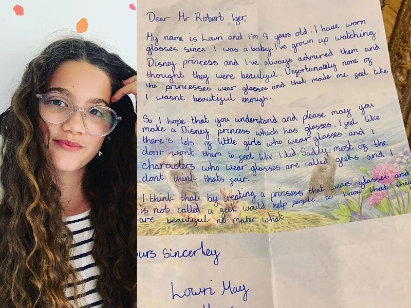 A composite image of a young girl and a handwritten letter.