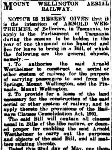 Cable car notice in The Mercury 7 June 1905