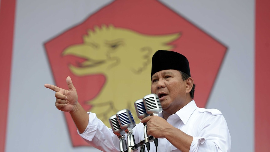 Prabowo Subianto addresses his supporters in Jakarta