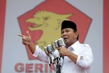 Prabowo Subianto addresses his supporters in Jakarta