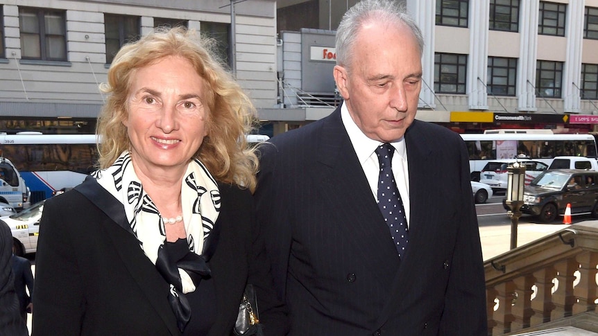 Paul Keating and his former wife Anita arrive at the memorial service.