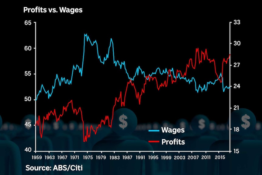 The profit share of GDP has increased since the mid 1970s, while the share of national income going to wages has fallen.