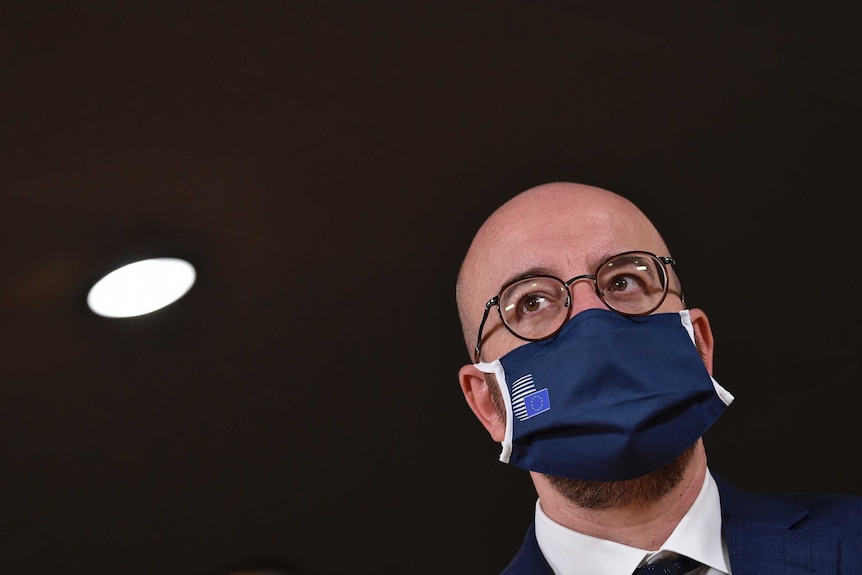European Council President Charles Michel wears a protective mask.