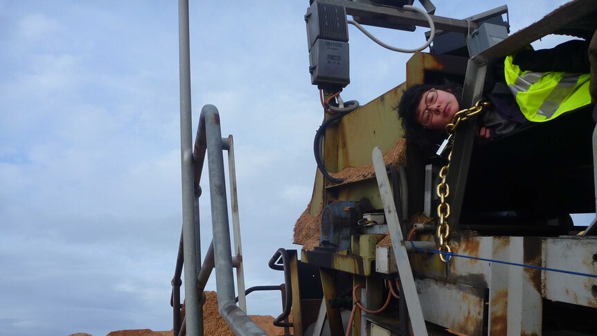 One protester gained access to the machinery in the site.
