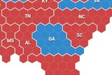 A map showing hexagonal representations of electoral college vote for each state in the United States